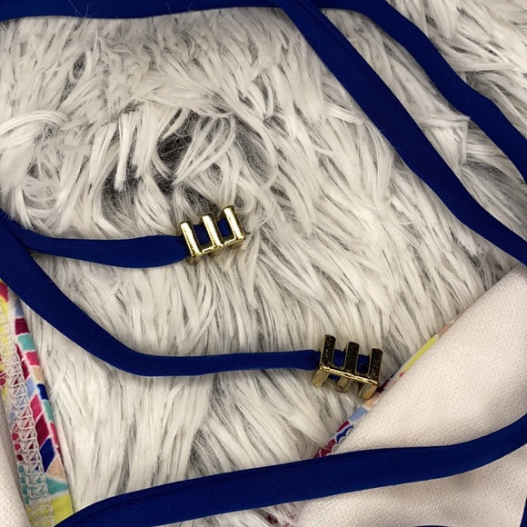 Bar III Printed Plunge Lace Up One Piece Swimsuit - Picture 5 of 6